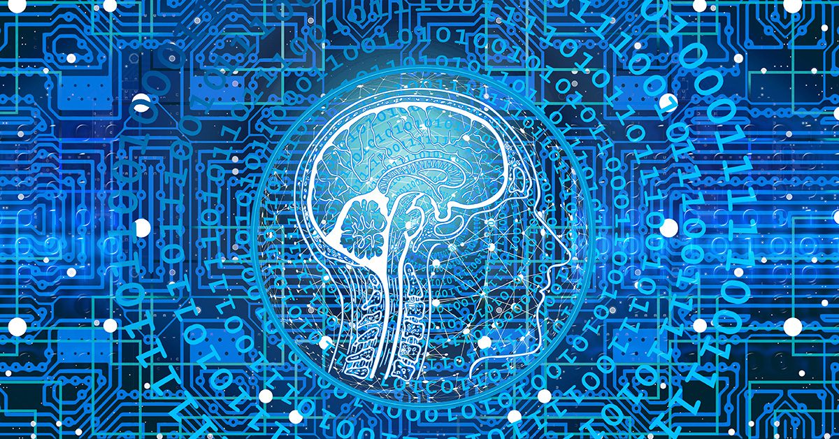 photo with circuits and a graphic of a human brain in the middle